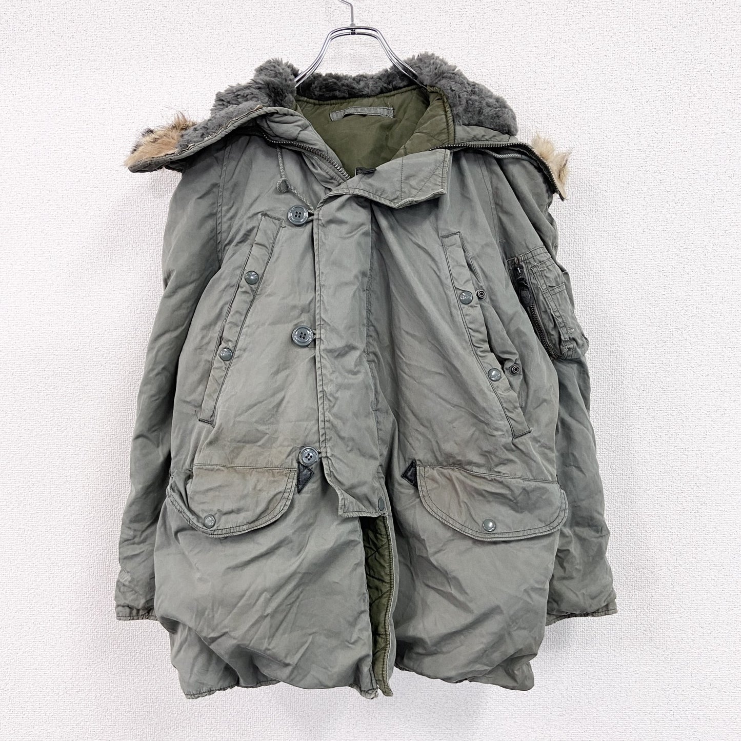 60s　U.S.AIR FORCE　米軍実品　N-3B　フライトジャケット　コヨーテファー　CONMARジップ　カーキ