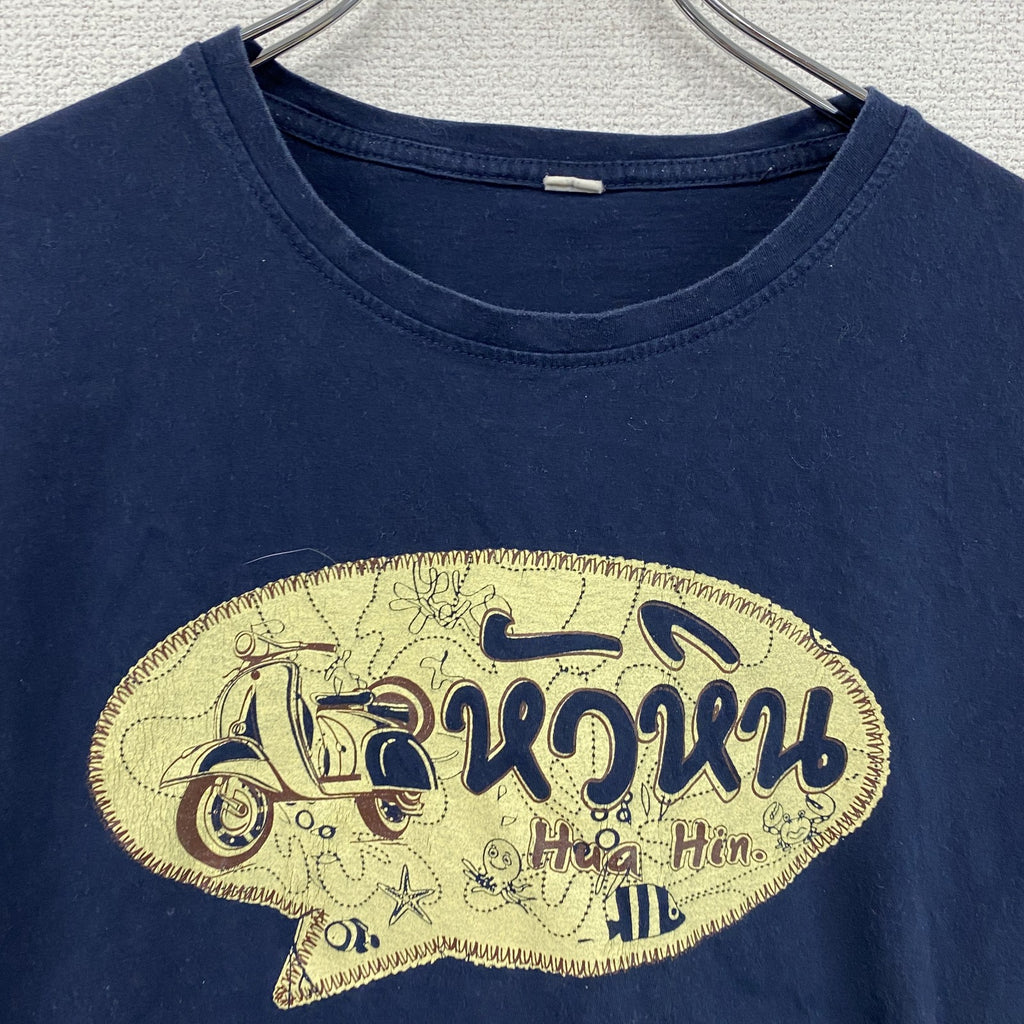 半袖プリントTシャツ　スーベニア　Hua Hin　紺　ネイビー　XLサイズ　古着