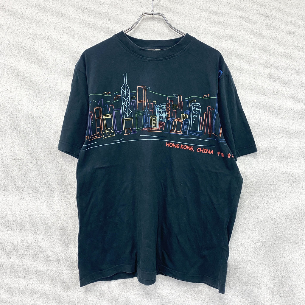 HONG KONG MEMORIES　半袖プリントTシャツ　黒　ブラック　XLサイズ　古着