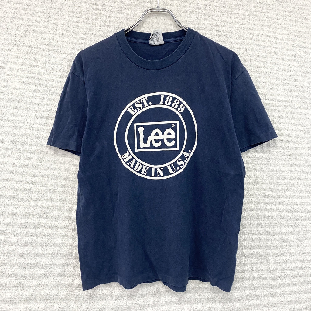 Lee　リー　半袖プリントTシャツ　シングルステッチ　ヴィンテージ　紺　ネイビー　Mサイズ カットソー メンズ コットン 古着