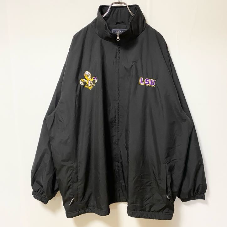古着 used　CHARLES RIVER　長袖ハイネックナイロンジャケット　ジップアップジャケット　ワンポイント刺繍　LSU　黒