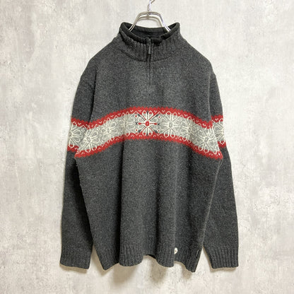 古着　used　WOOLRICH　ウールリッチ　長袖ハーフジップノルディック柄ニット　セーター　グレー　XXLサイズ