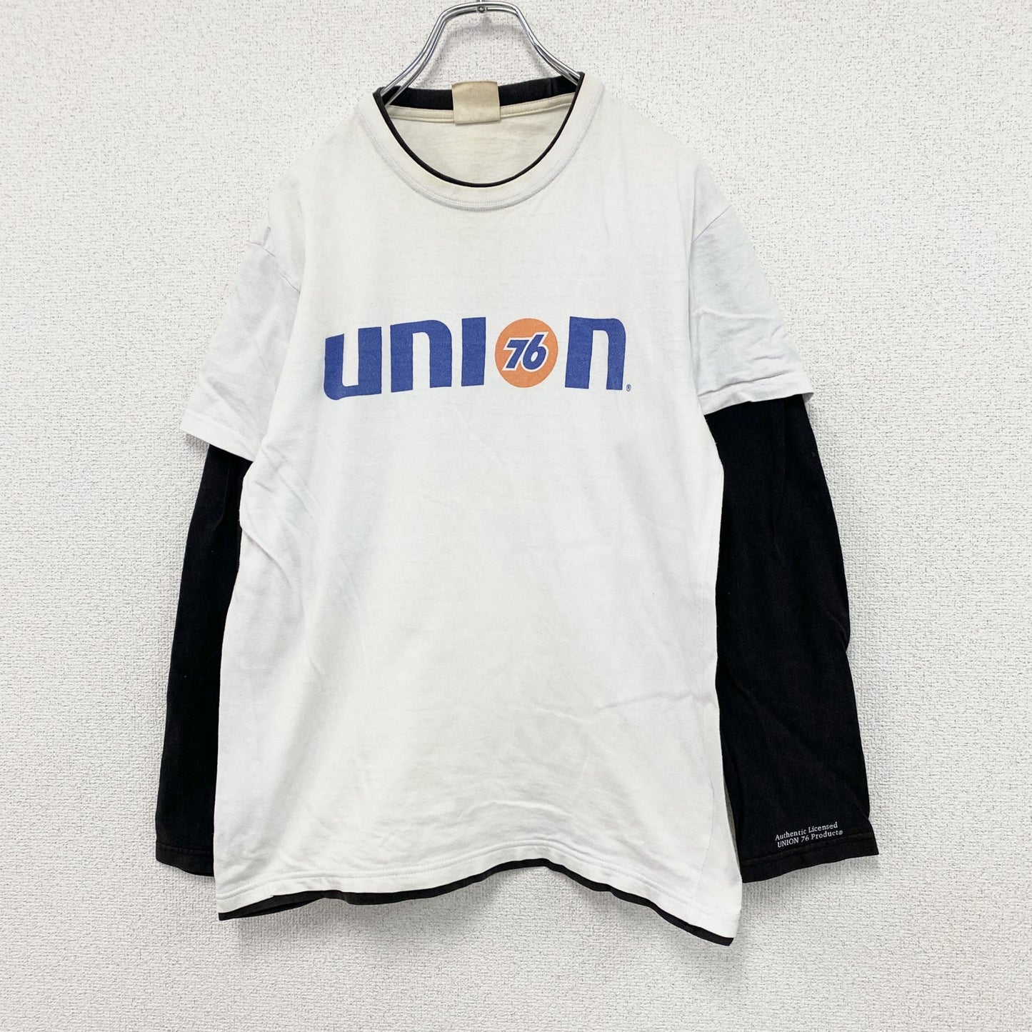76 Lubricants　長袖Tシャツ/ロンT　フェイクレイヤード　企業ロゴ　白　ホワイト　Lサイズ