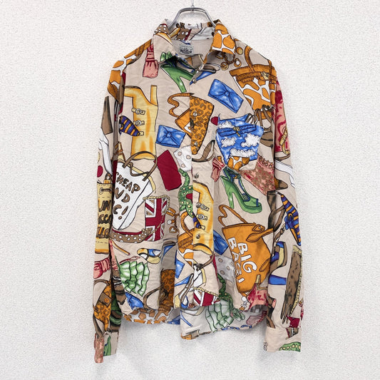 CARDCHE　長袖シャツ　総柄　ベージュ　Lサイズ