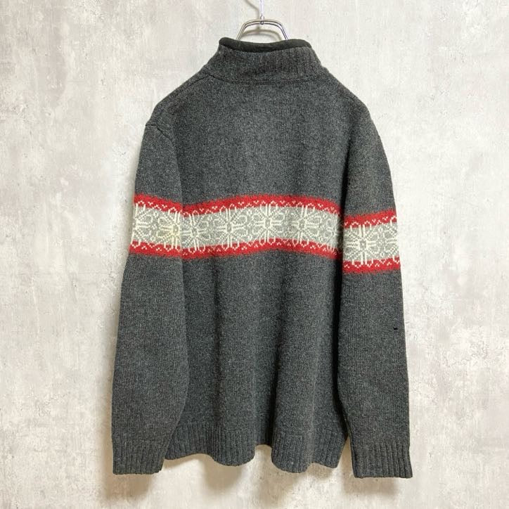 古着　used　WOOLRICH　ウールリッチ　長袖ハーフジップノルディック柄ニット　セーター　グレー　XXLサイズ