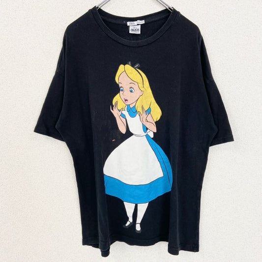 古着 used　ZARA　Disney　ディズニー　不思議の国のアリス　半袖キャラクタービッグプリントTシャツ　黒　Lサイズ