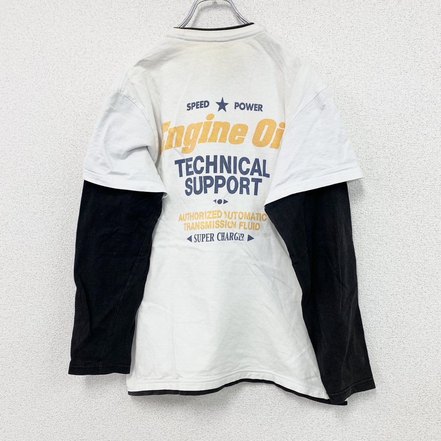 76 Lubricants　長袖Tシャツ/ロンT　フェイクレイヤード　企業ロゴ　白　ホワイト　Lサイズ