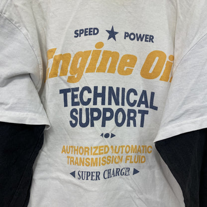 76 Lubricants　長袖Tシャツ/ロンT　フェイクレイヤード　企業ロゴ　白　ホワイト　Lサイズ