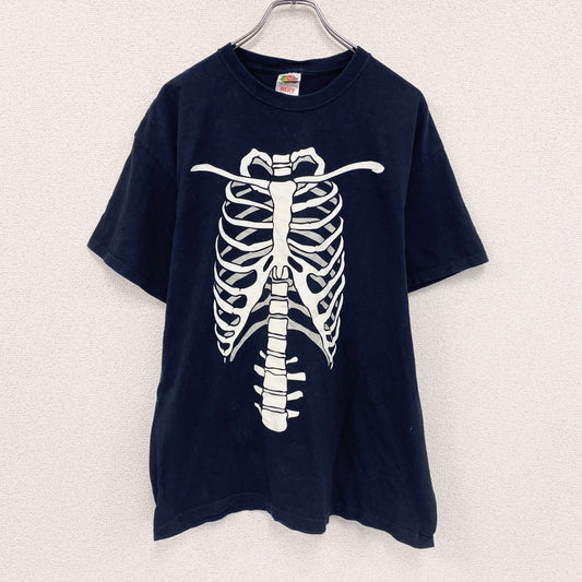FRUIT OF THELOOM　フルーツオブザルーム　ボーン　骨　半袖プリントTシャツ　紺　ネイビー　XLサイズ