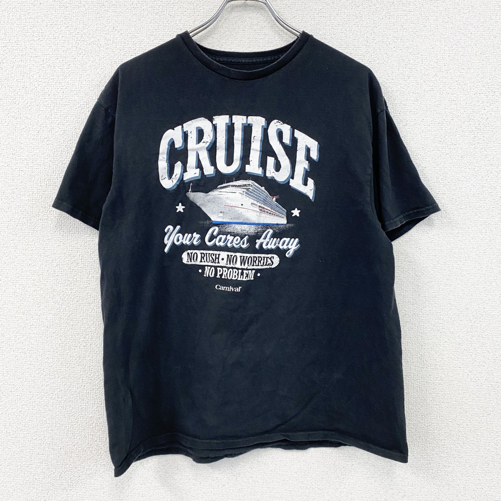 Carnival Cruise　半袖プリントTシャツ　6連プリント　アーチプリント　カプセルプリント　英字プリント　船　黒　ブラック　古着