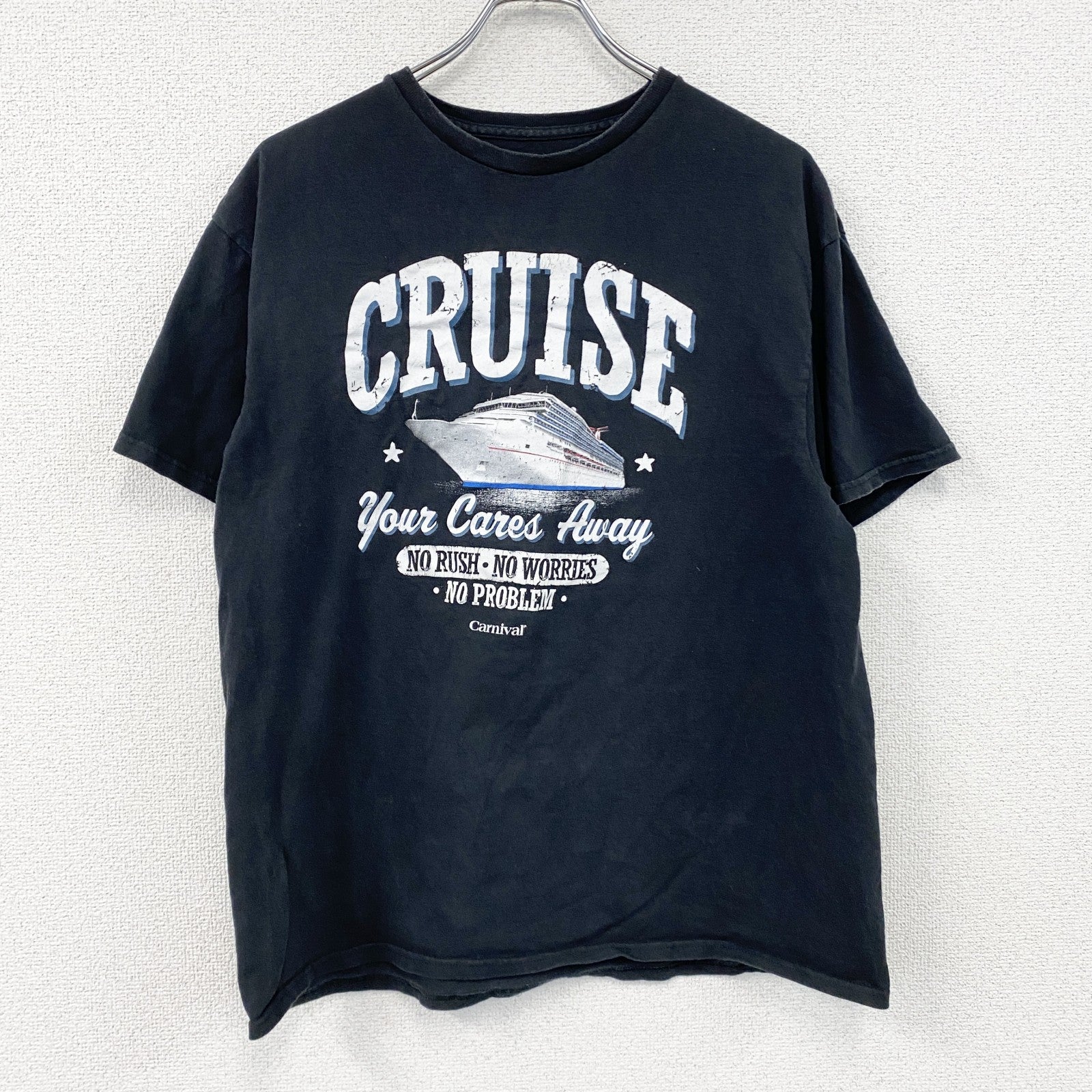 Carnival Cruise　半袖プリントTシャツ　6連プリント　アーチプリント　カプセルプリント　英字プリント　船　黒　ブラック　古着
