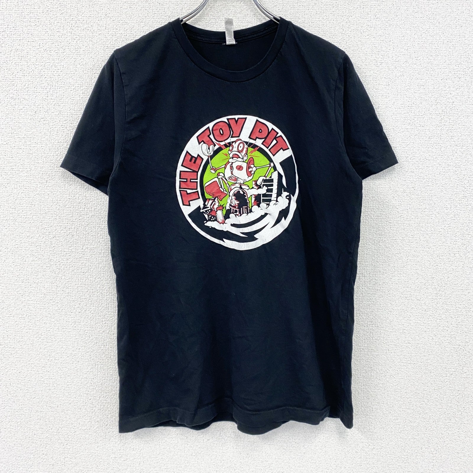 CANVAS　半袖プリントTシャツ　両面プリント　ロボット　4連プリント　黒　ブラック　Lサイズ　古着
