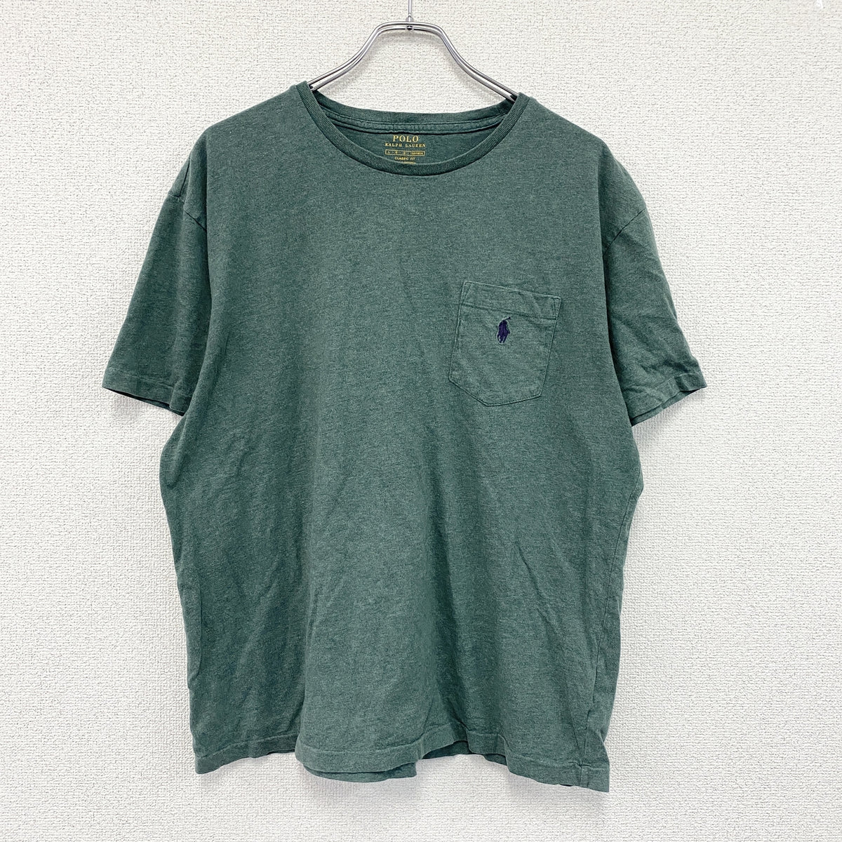 POLO RALPH LAUREN　ポロラルフローレン　半袖Tシャツ　シングルステッチ　刺ロゴ　緑　グリーン　Lサイズ カットソー メンズ コットン 古着
