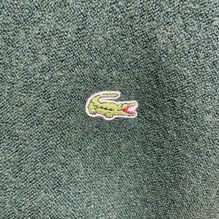 古着　used　70s　80s　LACOSTE　ラコステ　長袖Vネックニット　セーター　フランス製　緑　ヴィンテージ　Mサイズ