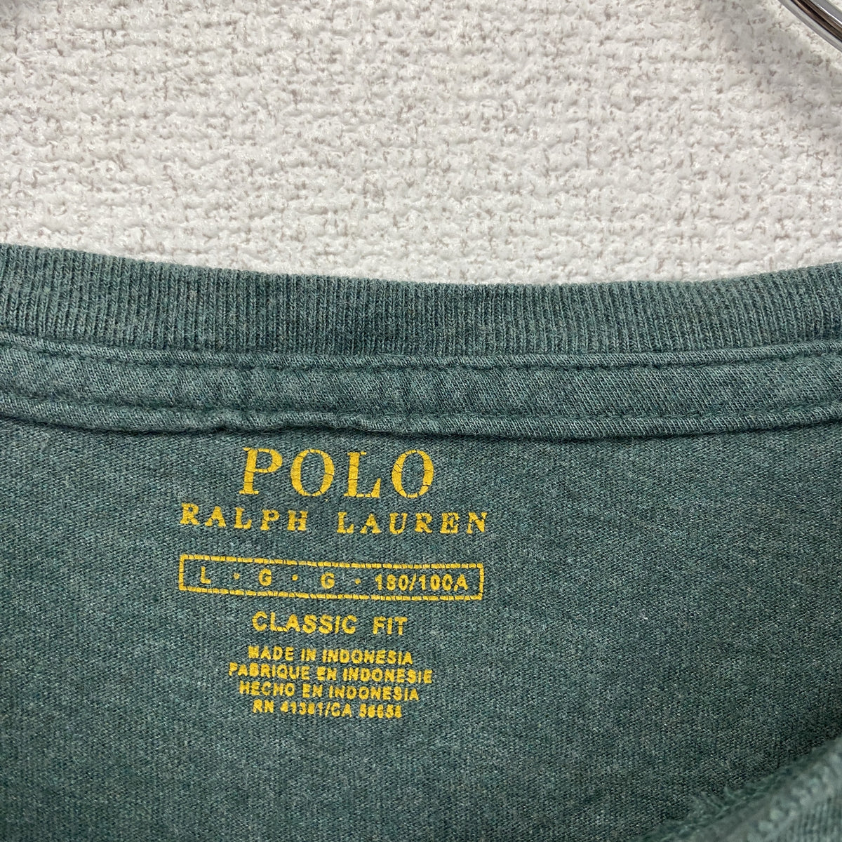 POLO RALPH LAUREN　ポロラルフローレン　半袖Tシャツ　シングルステッチ　刺ロゴ　緑　グリーン　Lサイズ カットソー メンズ コットン 古着