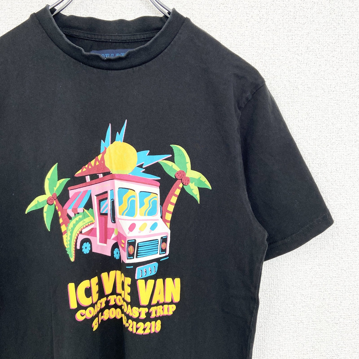 PULL&BEAR　プルアンドベア　半袖デザインプリントTシャツ　クルーネック　バス　黒　ブラック　XSサイズ　古着