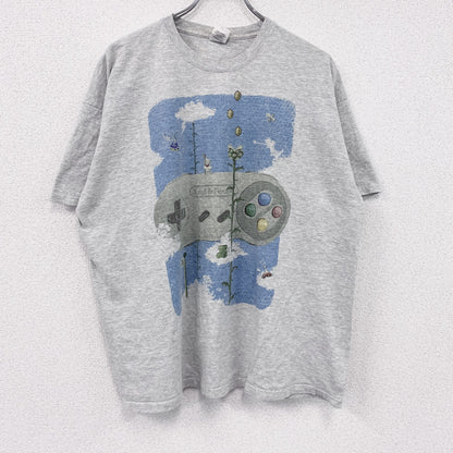 FRUIT OF THE LOOM　スーパーファミコン　半袖プリントTシャツ　パロディT　グレー　2XLサイズ