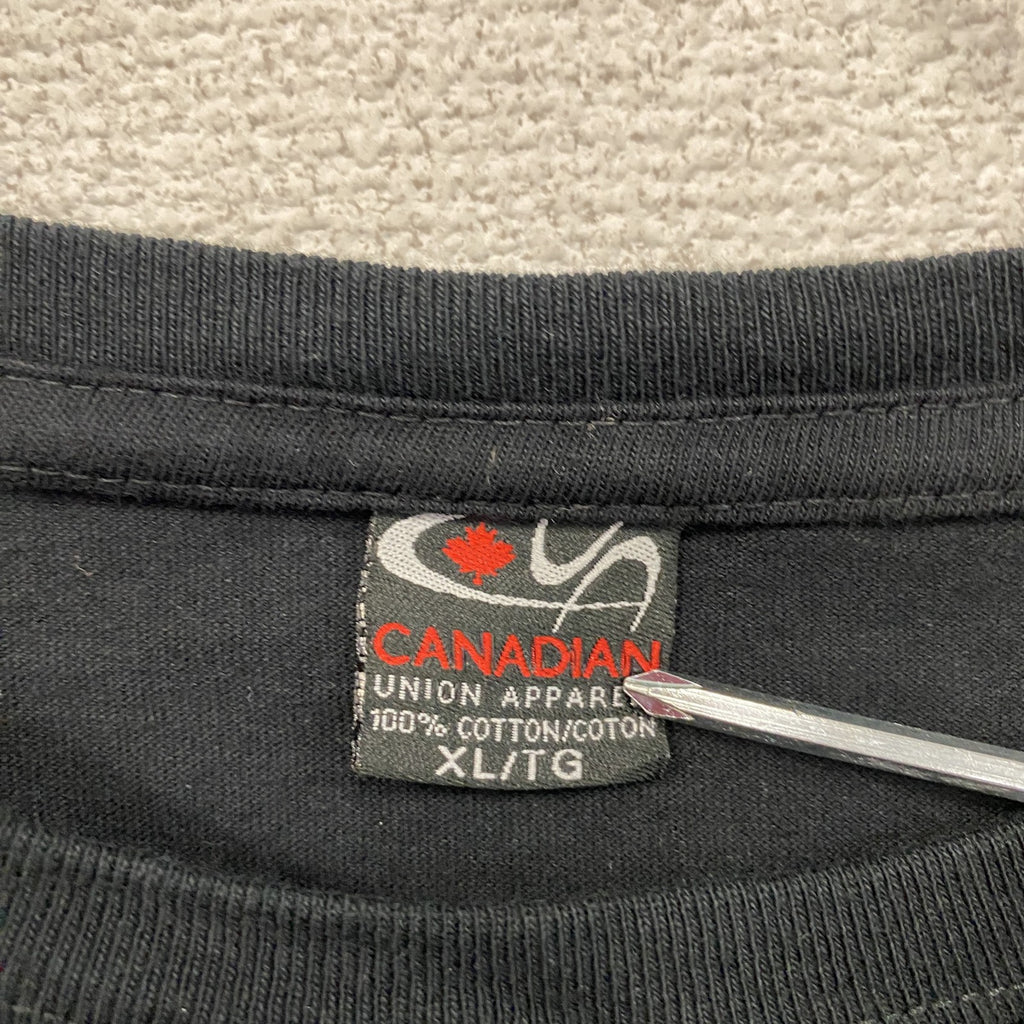 CANADIAN UNION APPAREL　半袖プリントTシャツ　OPSEU SEFPO　黒　ブラック　XLサイズ カットソー メンズ コットン 古着