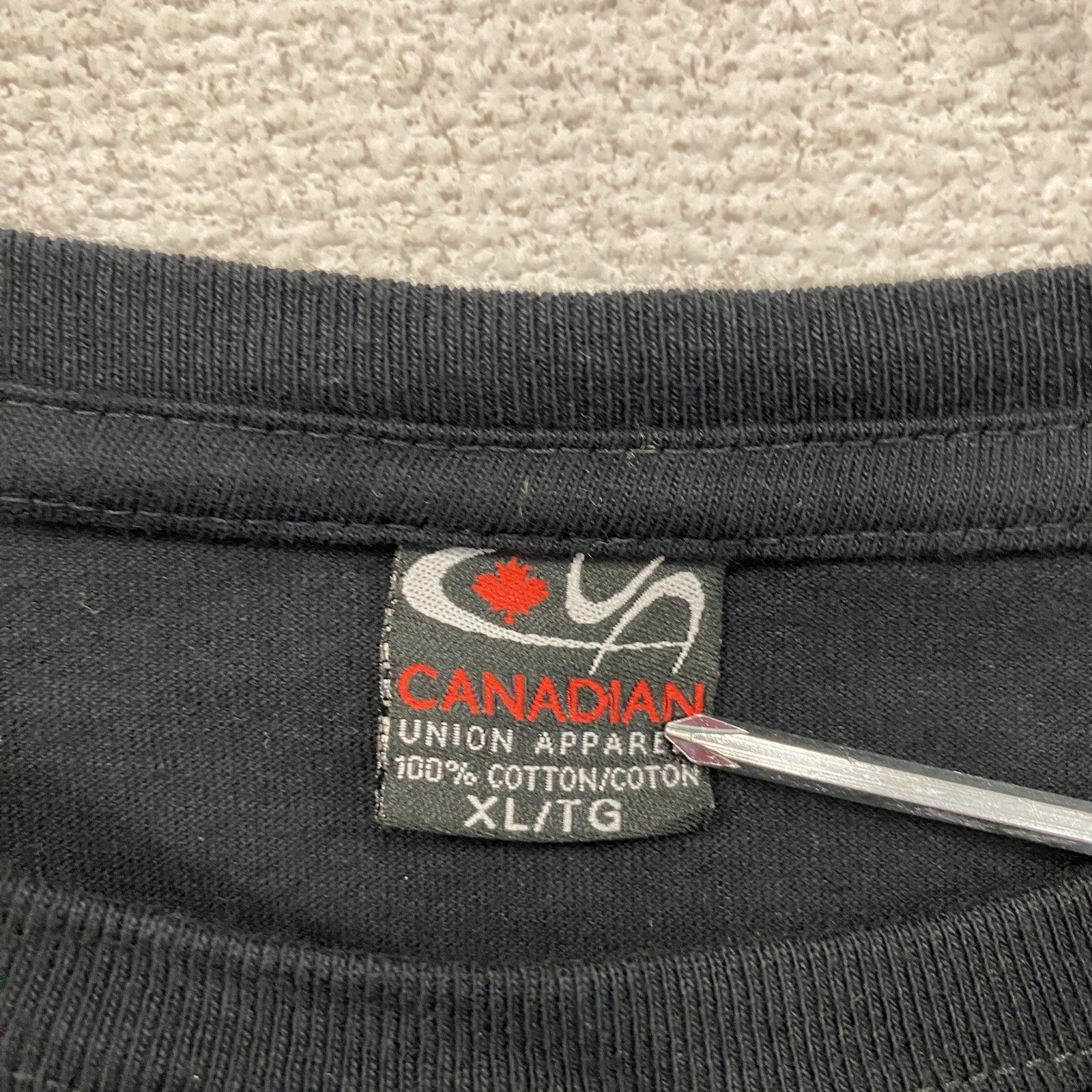 CANADIAN UNION APPAREL　半袖プリントTシャツ　OPSEU SEFPO　黒　ブラック　XLサイズ カットソー メンズ コットン 古着