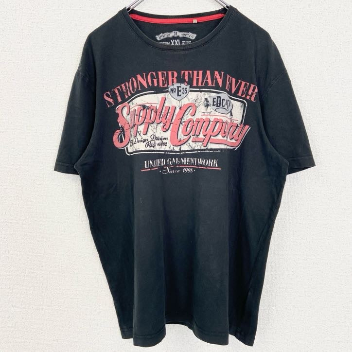 EDC BRAND　半袖デザインプリントTシャツ　クルーネック　Supply Company　黒　ブラック　2XLサイズ　古着