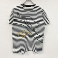 Rudolph Valentino　ルドルフ・ヴァレンティノ　半袖プリントアニマルTシャツ　ボーダー柄　白　ホワイト　黒　ブラック　Mサイズ　古着