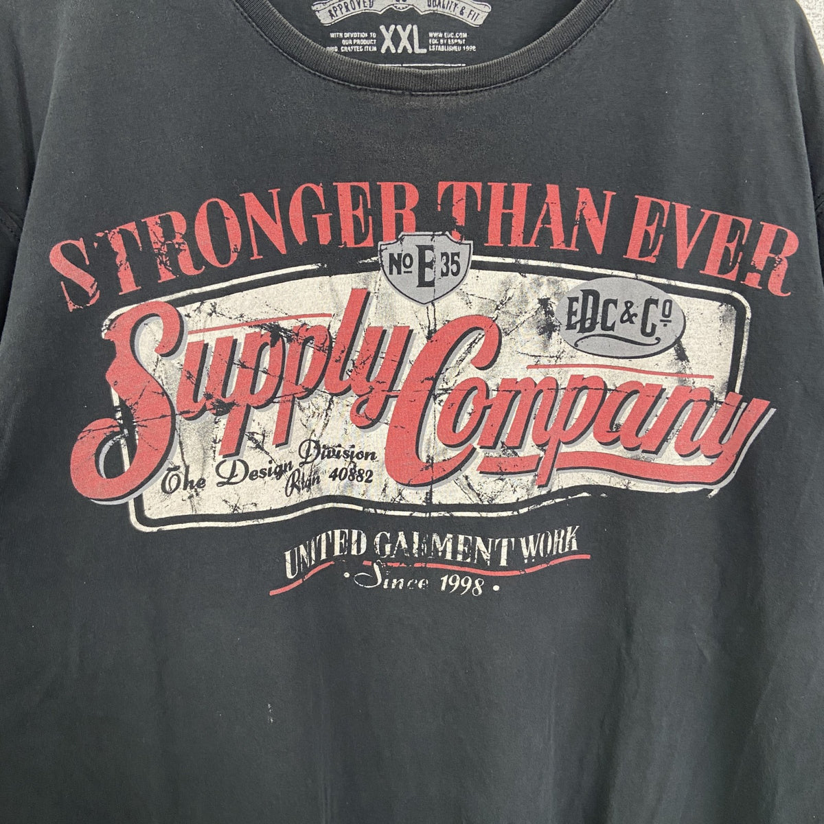 EDC BRAND　半袖デザインプリントTシャツ　クルーネック　Supply Company　黒　ブラック　2XLサイズ　古着