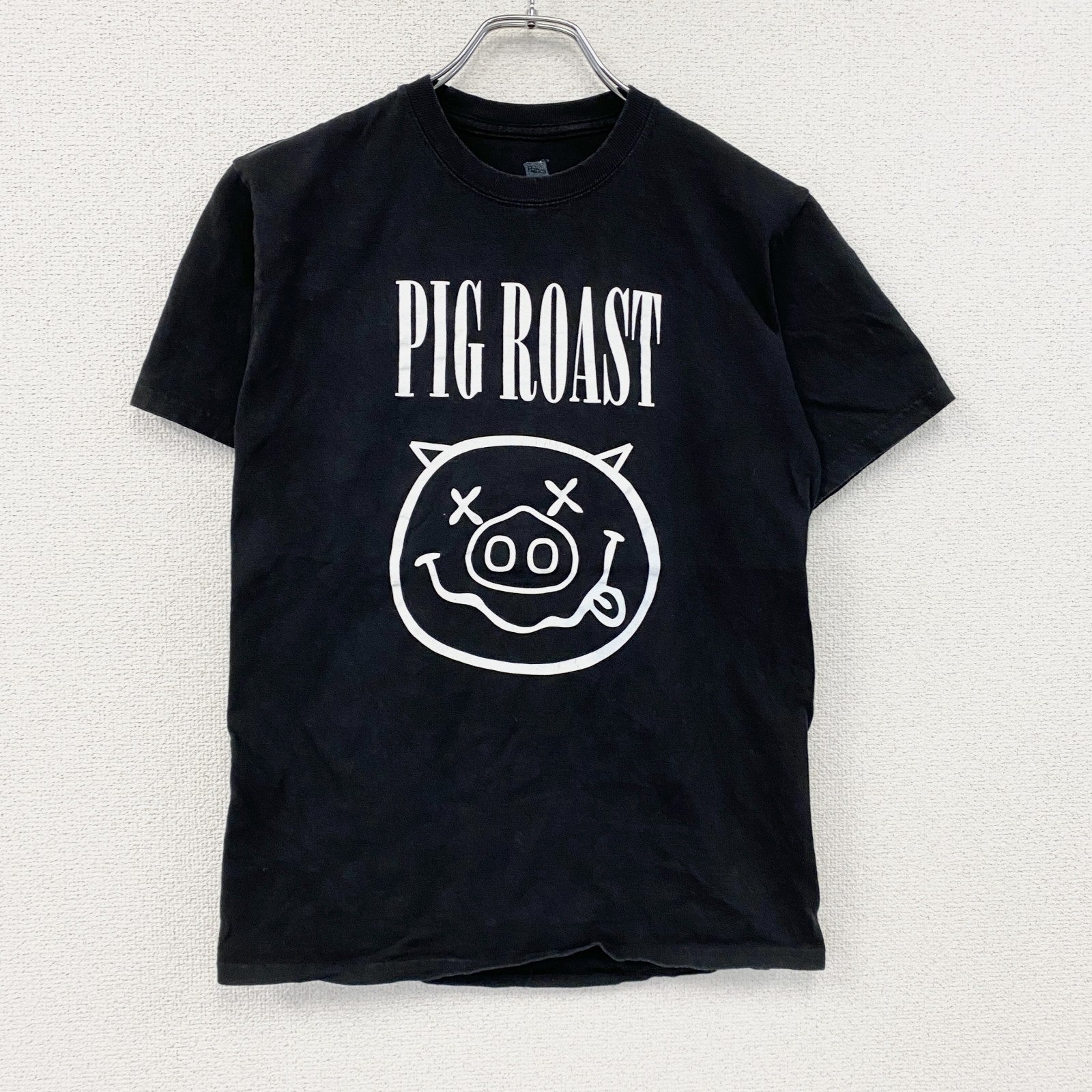 Hanes　ヘインズ　半袖プリントTシャツ　イベントTシャツ　イーペル　ピッグロースト　黒　ブラック　Sサイズ カットソー メンズ コットン 古着