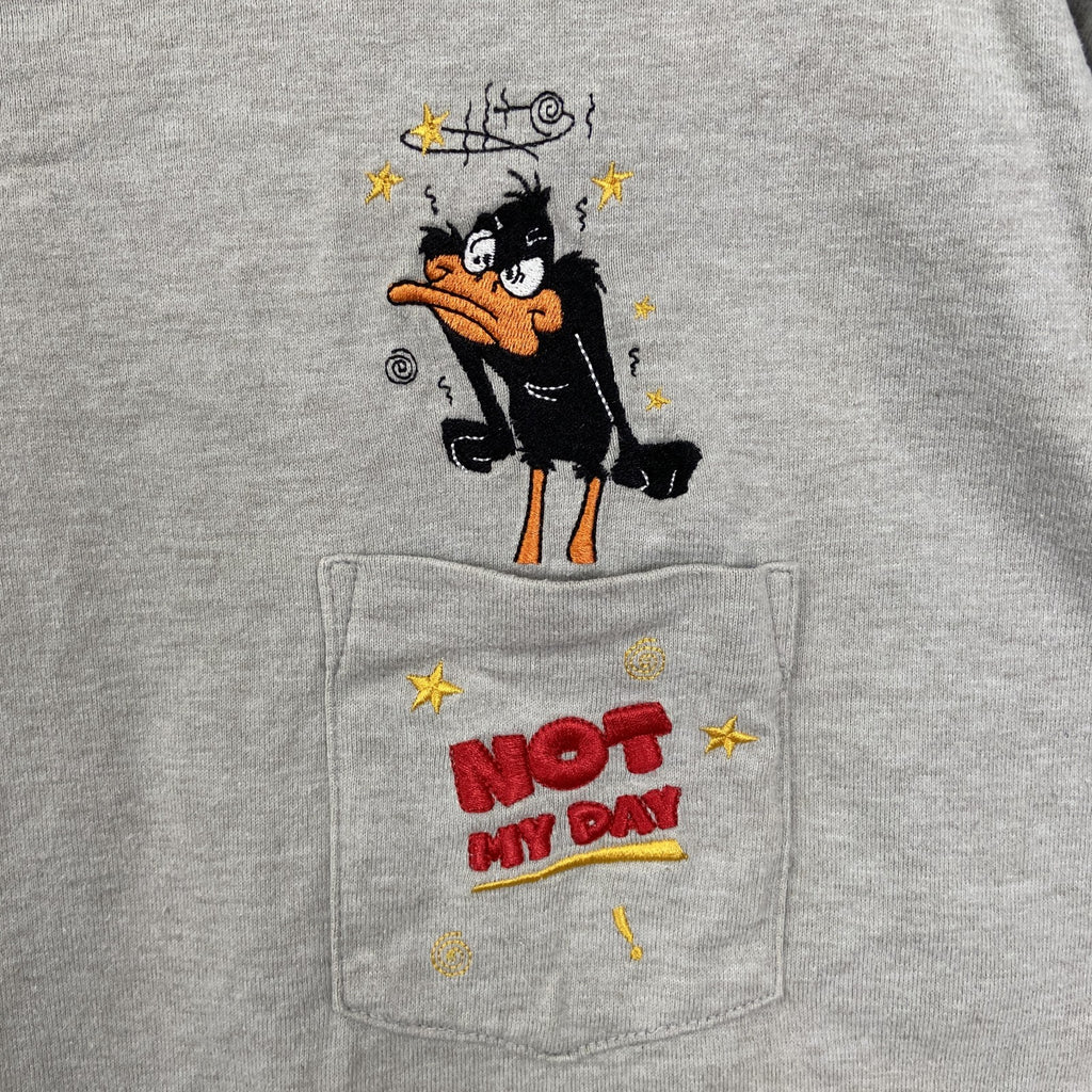 Warner Bros　ワーナーブラザーズ　半袖刺繍ポケットTシャツ　LOONEY TUNES　グレー　灰色　Mサイズ　古着