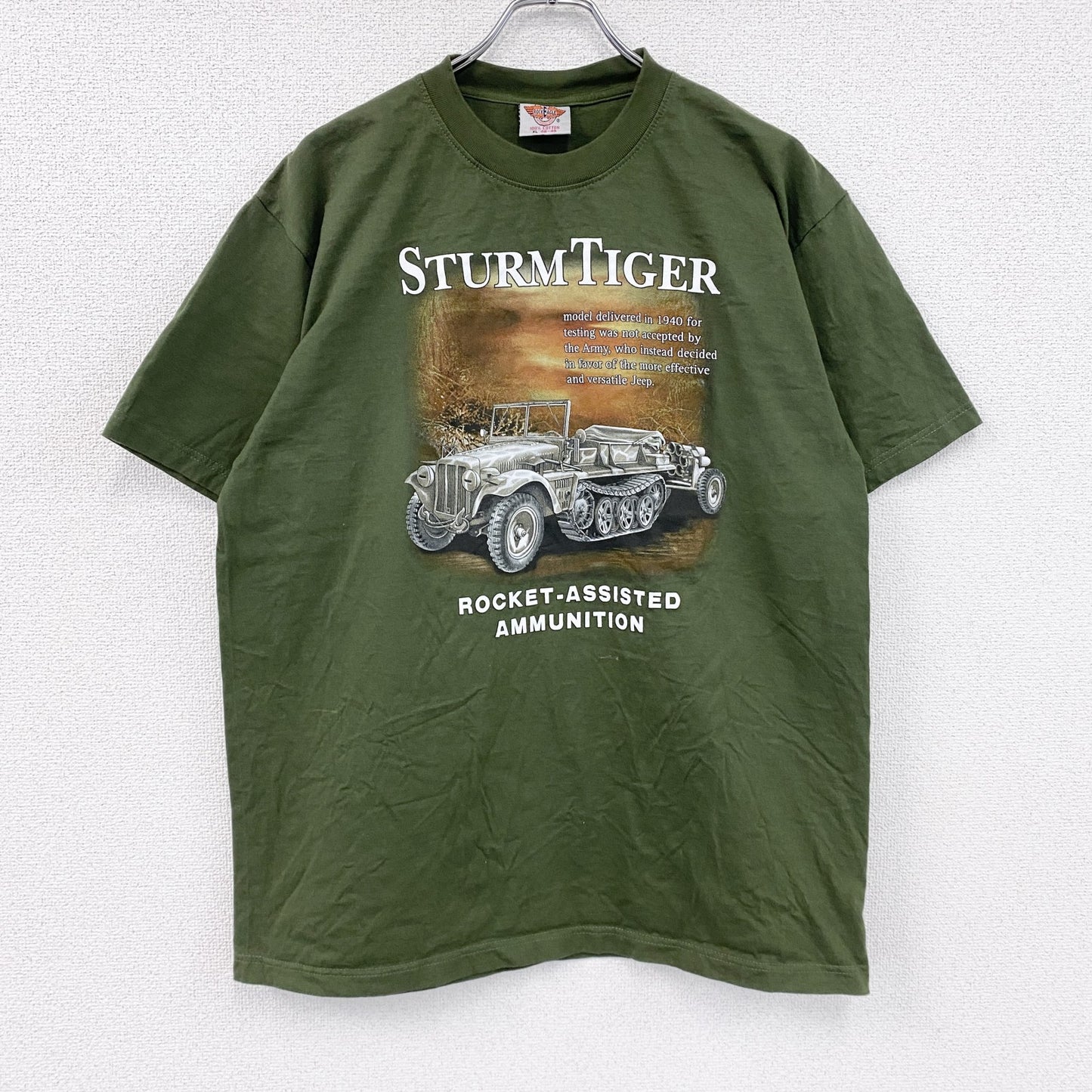 00s　ROCK EAGLE　半袖プリントTシャツ　ヴィンテージ　カーキ　XLサイズ