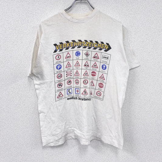 90s　標識　半袖プリントTシャツ　シングルステッチ　ヴィンテージ　白　ホワイト
