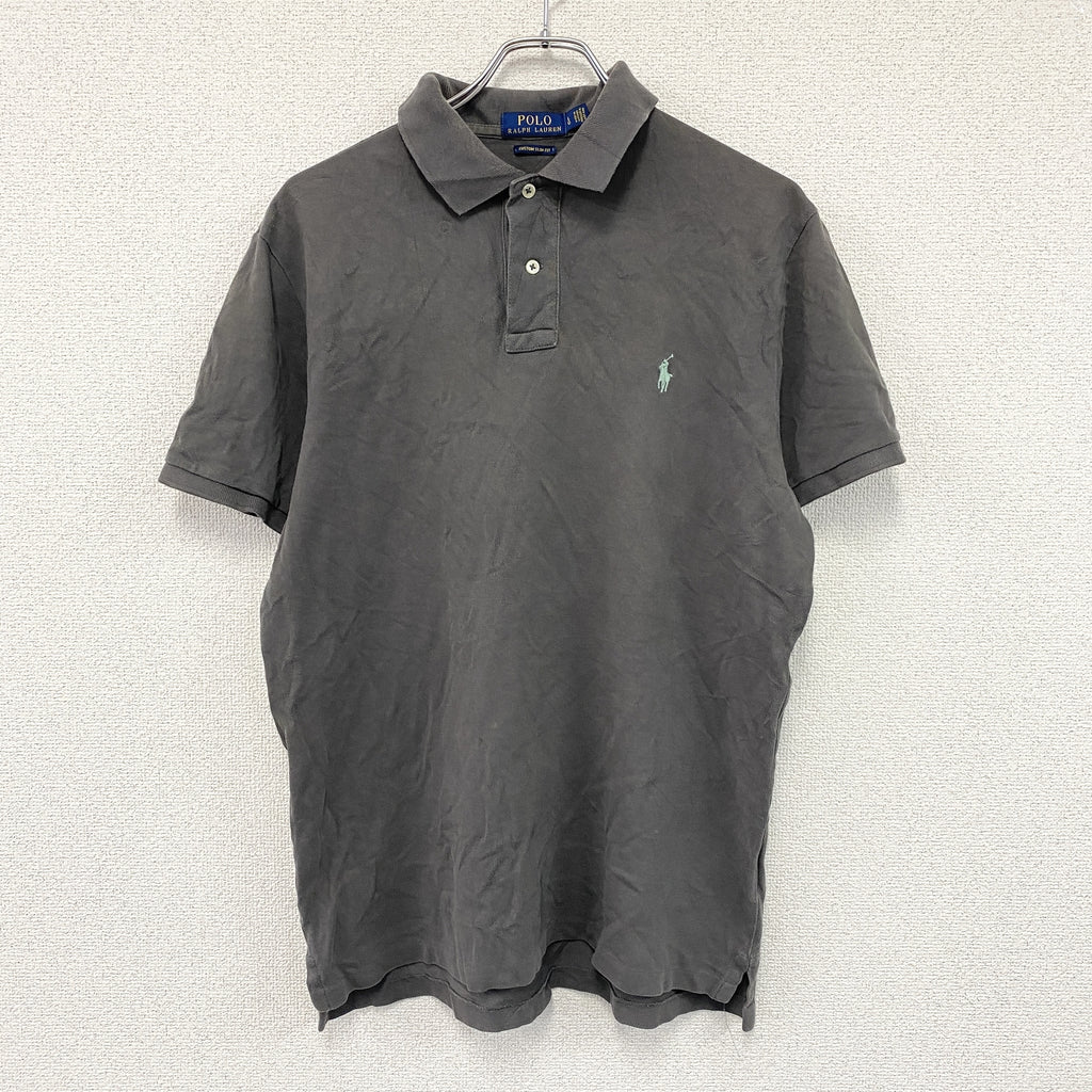 POLO RALPH LAUREN　ポロラルフローレン　半袖ポロシャツ　刺ロゴ　グレー　Lサイズ　古着