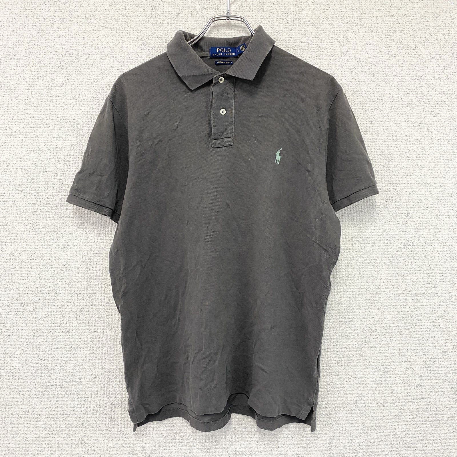POLO RALPH LAUREN　ポロラルフローレン　半袖ポロシャツ　刺ロゴ　グレー　Lサイズ　古着