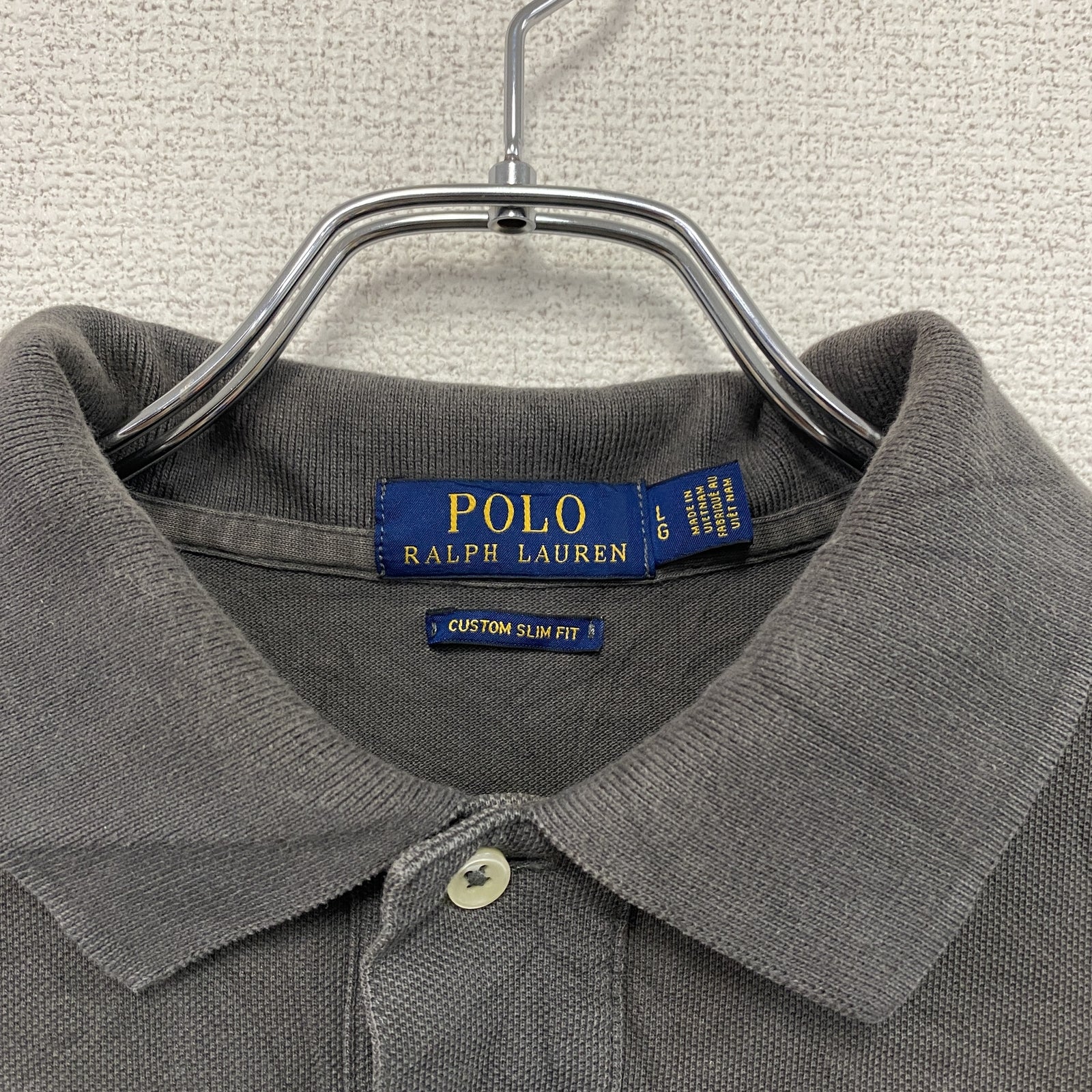 POLO RALPH LAUREN　ポロラルフローレン　半袖ポロシャツ　刺ロゴ　グレー　Lサイズ　古着