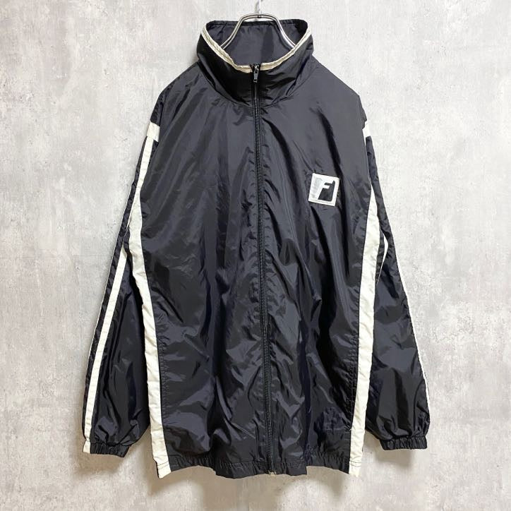 FranklinSports　長袖フルジップナイロンジャケット　ハイネックアウター　黒　ブラック　ストリート　古着