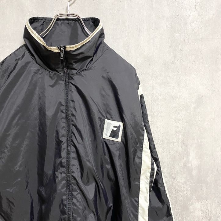 FranklinSports　長袖フルジップナイロンジャケット　ハイネックアウター　黒　ブラック　ストリート　古着