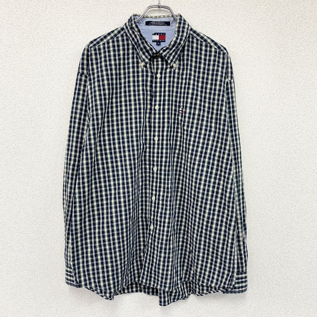 TOMMY HILFIGER　トミーヒルフィガー　長袖ボタンダウンシャツ　チェック柄　マルチカラー　紺　ネイビー　XLサイズ　古着