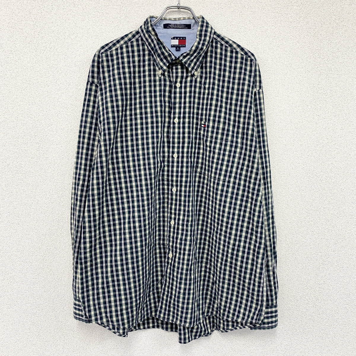 TOMMY HILFIGER　トミーヒルフィガー　長袖ボタンダウンシャツ　チェック柄　マルチカラー　紺　ネイビー　XLサイズ　古着