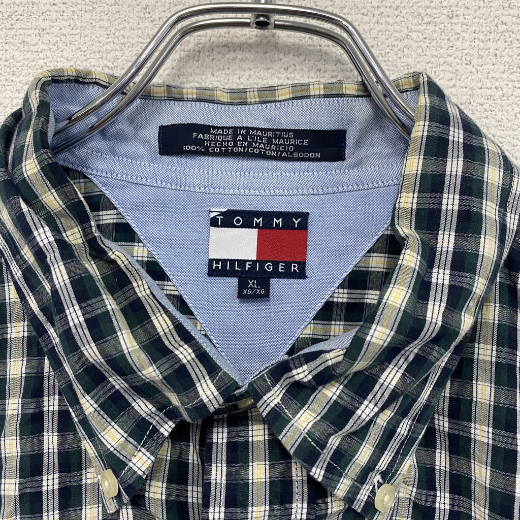 TOMMY HILFIGER　トミーヒルフィガー　長袖ボタンダウンシャツ　チェック柄　マルチカラー　紺　ネイビー　XLサイズ　古着