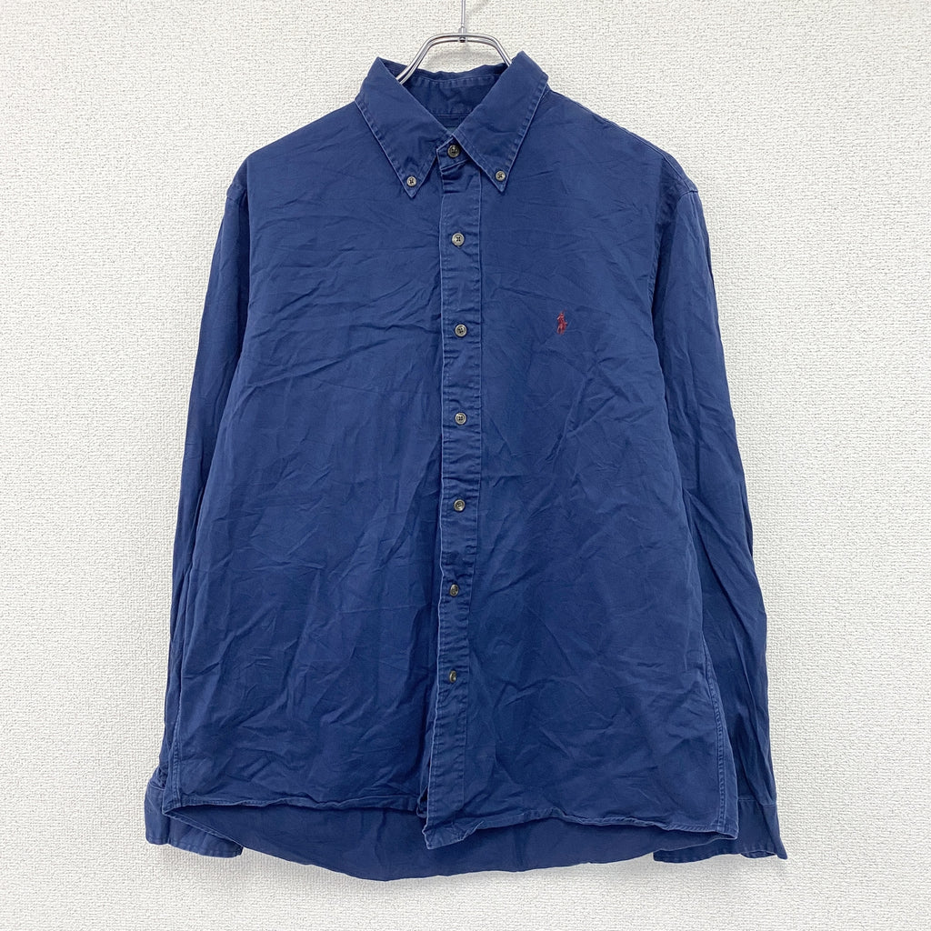 Ralph Lauren　ラルフローレン　長袖ボタンダウンシャツ　刺ロゴ　紺　ネイビー　Lサイズ　古着