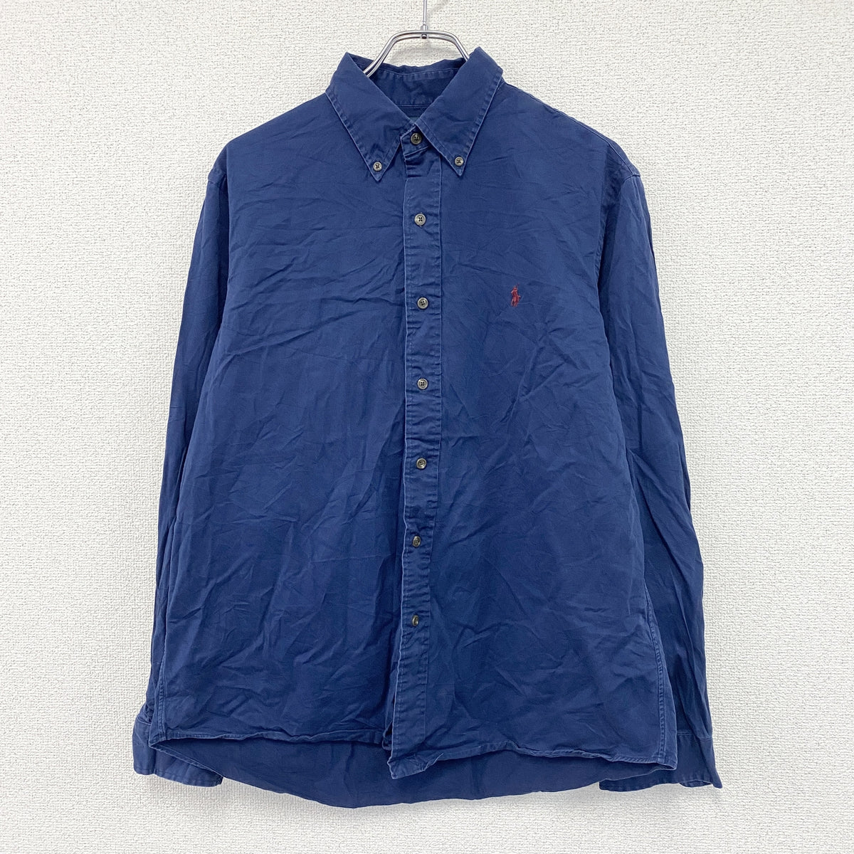 Ralph Lauren　ラルフローレン　長袖ボタンダウンシャツ　刺ロゴ　紺　ネイビー　Lサイズ　古着