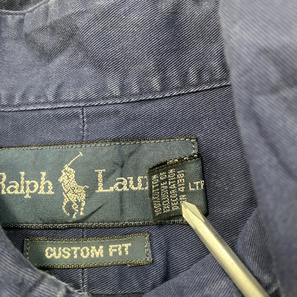 Ralph Lauren　ラルフローレン　長袖ボタンダウンシャツ　刺ロゴ　紺　ネイビー　Lサイズ　古着