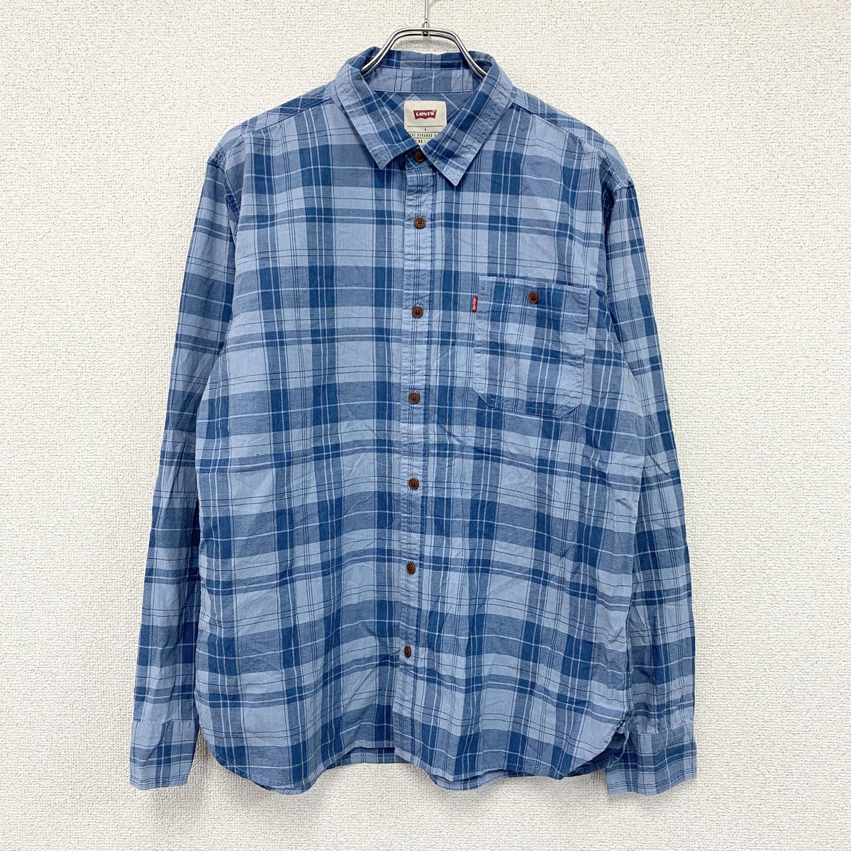 Levi's　リーバイス　長袖ボタンダウンシャツ　チェック柄　青　ブルー　Lサイズ　古着