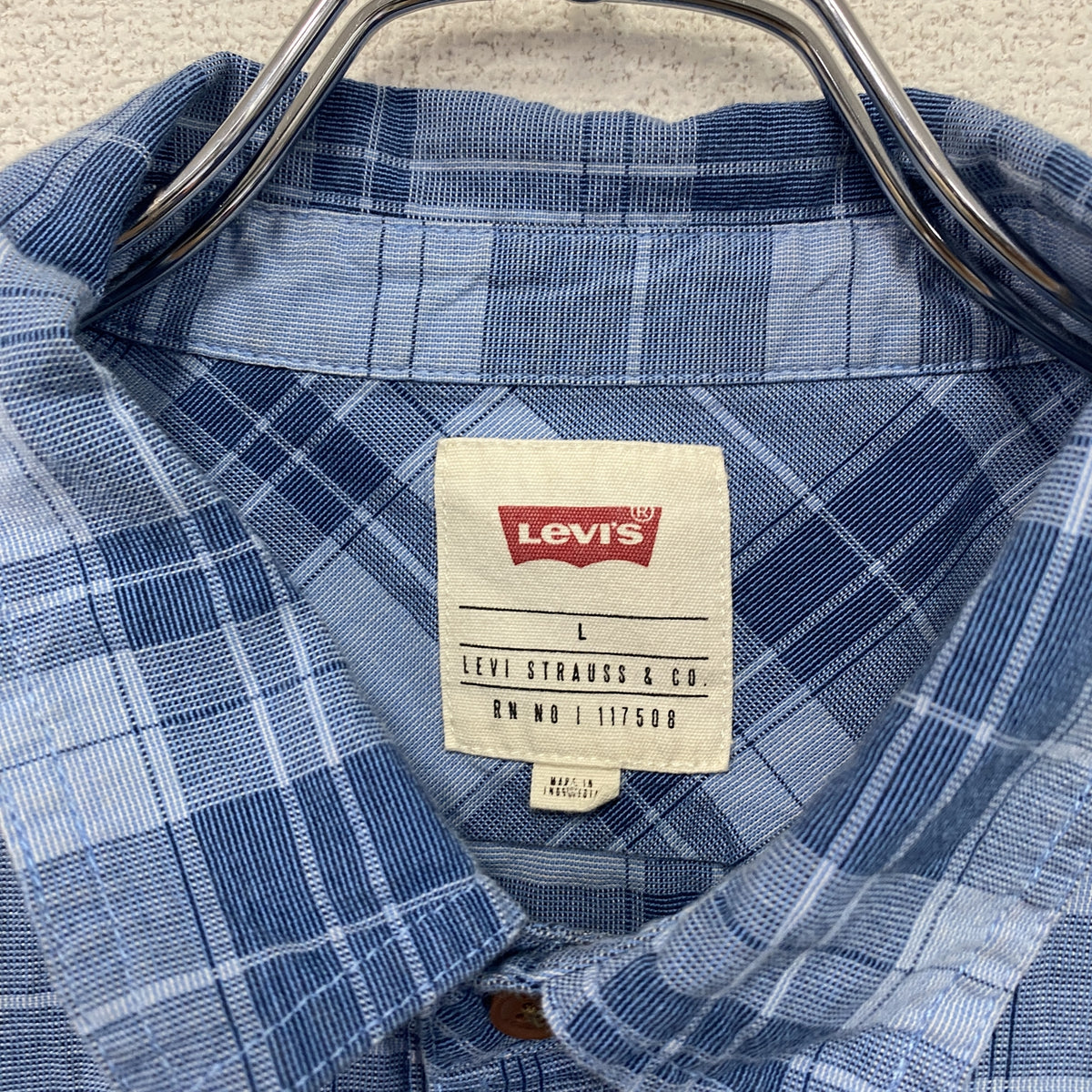 Levi's　リーバイス　長袖ボタンダウンシャツ　チェック柄　青　ブルー　Lサイズ　古着