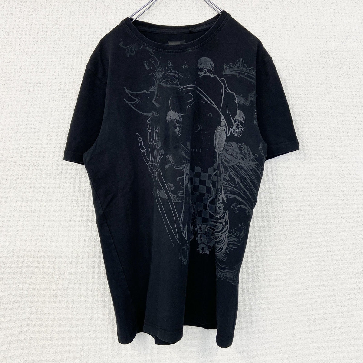 MUSH ＭORE　半袖デザインプリントTシャツ　クルーネック　スカル　個性的　レトロ　黒　ブラック　Mサイズ　古着