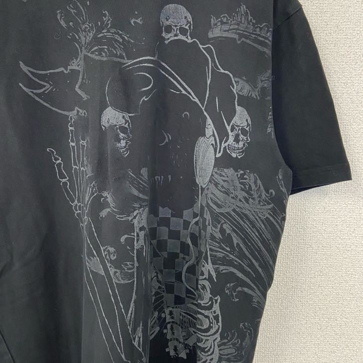 MUSH ＭORE　半袖デザインプリントTシャツ　クルーネック　スカル　個性的　レトロ　黒　ブラック　Mサイズ　古着