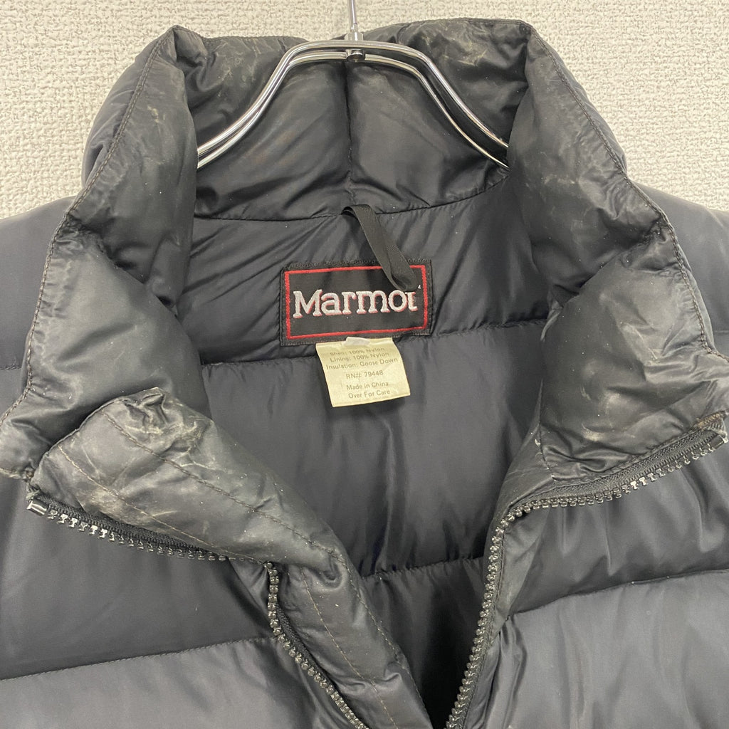 Marmot　マーモット　フルジップダウンベスト　刺繍ロゴ　黒　ブラック　Mサイズ　古着
