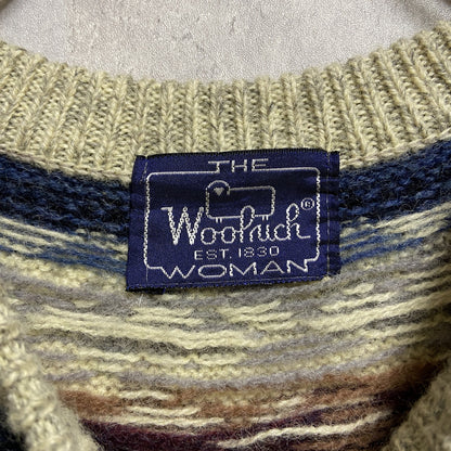 古着 used　80s　WOOLRICH　ウールリッチ　長袖ノルディック柄ニット　セーター　ヴィンテージ　レディース　Lサイズ