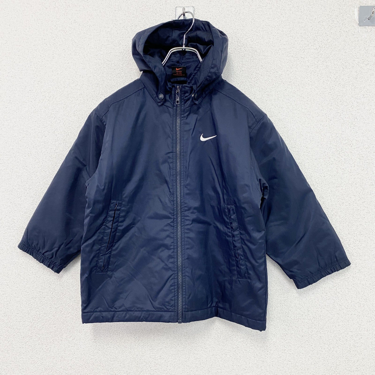 90s　NIKE　ナイキ　中綿ジャケット　スウッシュ　デカロゴ　ヴィンテージ　紺　ネイビー　Lサイズ　古着