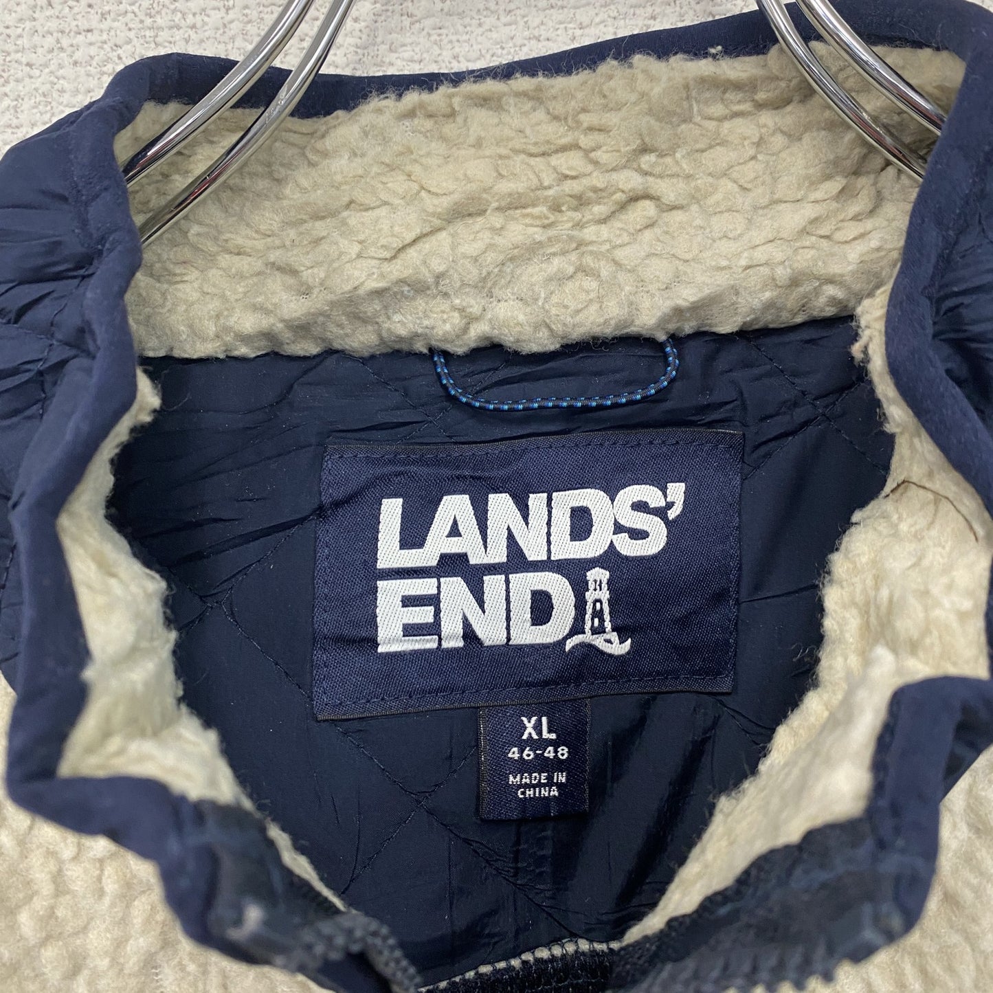 LANDS'END　ランズエンド　フルジップフリースベスト　ベージュ　XLサイズ