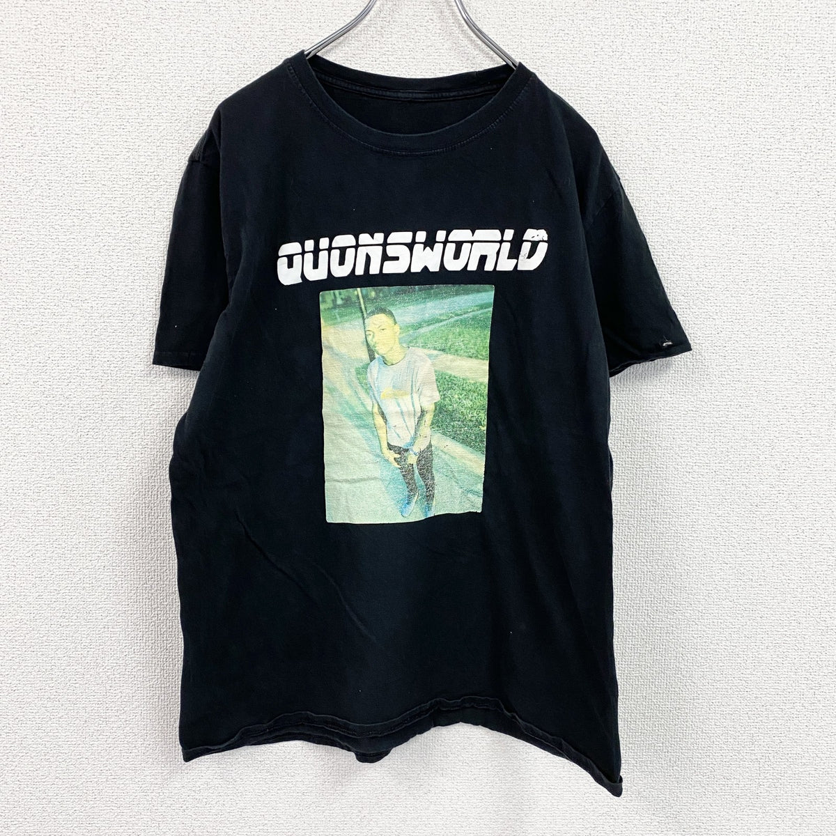 QUONSWORLD　半袖プリントフォトTシャツ　人物T　誰やねん　黒　ブラック　古着